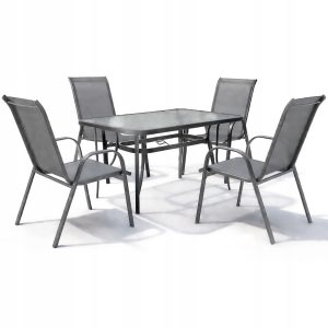 ZESTAW MEBLI OGRODOWYCH BALKON TARAS STÓŁ 120x70 +4x KRZESŁA MINORKA SZARE